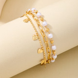 Gold Casual Daily Solid Color Pearls Decor Heart-shaped Bracelets
