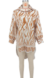 Orange Casual Print Buckle Slit Shirt Collar Shirt Dresses