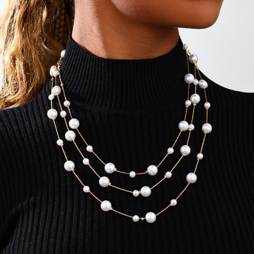 White Daily Patchwork Pearls Decor Necklaces