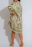 Orange Casual Print Buckle Slit Shirt Collar Shirt Dresses