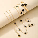 Gold Casual Daily Heart Shaped Patchwork Chains Necklaces Bracelet Seven Piece Set