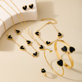 Gold Casual Daily Heart Shaped Patchwork Chains Necklaces Bracelet Seven Piece Set