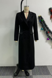 Black Casual Elegant Solid Color Buttons Patchwork Turndown Collar Suit Dresses