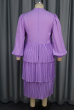 Light Purple Casual Daily Solid Color Patchwork Ruched V Neck Cake Skirt Dresses