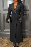Black Casual Elegant Solid Color Buttons Patchwork Turndown Collar Suit Dresses