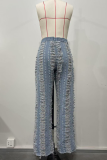 Black Gray Sexy Solid Color Ripped Straight Denim Jeans