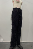 Black Gray Sexy Solid Color Ripped Straight Denim Jeans
