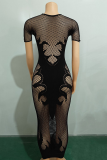 Black Sexy Solid Color Hollow Out Lingerie
