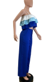 Blue Casual Tiered Layer Spaghetti Strap Sleeveless Two Pieces