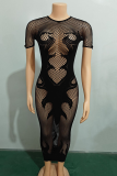 Black Sexy Solid Color Hollow Out Lingerie