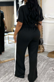 Red Casual Patchwork Zipper Zipper Collar Regular Jumpsuits