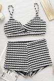 Black White Sexy Stripe Hollow Out Swimwears