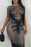 Black Sexy Solid Color Hollow Out Lingerie