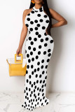Beige Casual Polka Dot Print Contrast O Neck Printed Dresses