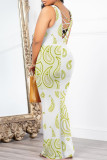 Turquoise Casual Floral Print Butterfly Contrast O Neck Printed Dresses