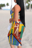 White Sexy Graffiti Print Contrast U Neck Printed Dresses
