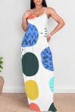 Multicolor Casual Polka Dot Print Pocket Contrast O Neck Printed Dresses
