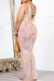 Turquoise Casual Floral Print Butterfly Contrast O Neck Printed Dresses