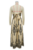 Blue Sexy Casual Print Backless Belted Strapless Regular Jumpsuits