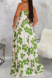 Apricot Elegant Print Pocket Spaghetti Strap Sleeveless Two Pieces