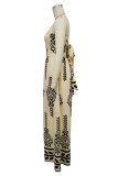 Blue Sexy Casual Print Backless Belted Strapless Regular Jumpsuits