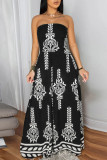 Blue Sexy Casual Print Backless Belted Strapless Regular Jumpsuits