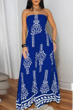 Blue Sexy Casual Print Backless Belted Strapless Regular Jumpsuits