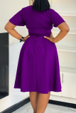 Rose Red Elegant Solid Color Strap Design V Neck Long Dresses