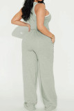 Grey Casual Sportswear Daily Stripe Patchwork O Neck Sleeveless Two Pieces