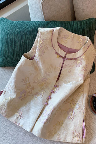 Purple Daily Jacquard Buckle O Neck Tops