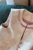 Purple Daily Jacquard Buckle O Neck Tops