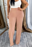 Orange Casual Solid Color Pocket Loose High Waist Conventional Patchwork Bottoms