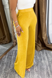 Orange Casual Solid Color Pocket Loose High Waist Conventional Patchwork Bottoms