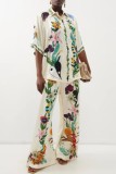 Pink Casual Print Patchwork Shirt Collar Half Sleeve Two Pieces