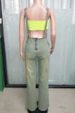 Light Yellow Sexy Solid Color Pocket Zipper Spaghetti Strap Regular Jumpsuits