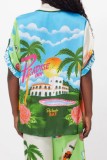 Pink Casual Print Patchwork Shirt Collar Half Sleeve Two Pieces