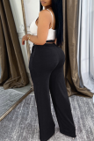 Orange Casual Solid Color Pocket Loose High Waist Conventional Patchwork Bottoms