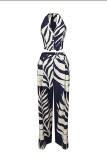 Green Casual Print Buttons Backless Belted Halter Sleeveless Two Pieces