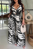 Green Casual Print Buttons Backless Belted Halter Sleeveless Two Pieces
