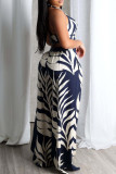 Green Casual Print Buttons Backless Belted Halter Sleeveless Two Pieces