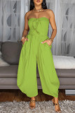 Green Sexy Casual Solid Color Backless Strapless Regular Jumpsuits