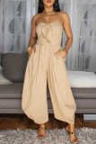 Green Sexy Casual Solid Color Backless Strapless Regular Jumpsuits