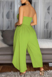 Green Sexy Casual Solid Color Backless Strapless Regular Jumpsuits