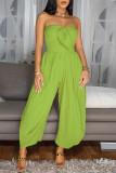 Green Sexy Casual Solid Color Backless Strapless Regular Jumpsuits
