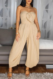 Green Sexy Casual Solid Color Backless Strapless Regular Jumpsuits