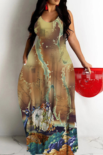 Brownness Sexy Geometric Print Gradient Contrast U Neck Printed Dresses