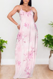 Light Pink Sexy Geometric Print Gradient Contrast U Neck Printed Dresses