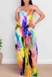 Light Pink Sexy Geometric Print Gradient Contrast U Neck Printed Dresses