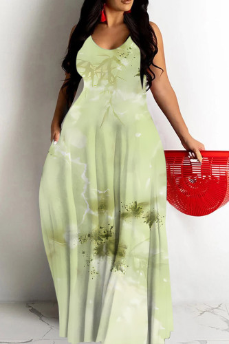 Light Green Sexy Geometric Print Gradient Contrast U Neck Printed Dresses