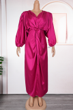 White Elegant Solid Color Ruched V Neck Long Plus Size Dresses